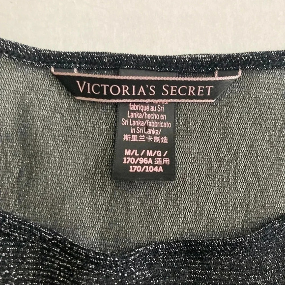 Victoria’s Secret Black Sheer Metallic Long Sleeve Shirt M/L - Picture 7 of 9